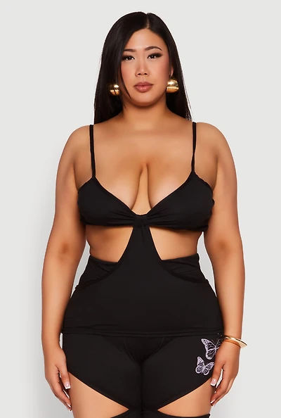 Womens Plus Size Cut Out Cami, Black, Size 3X