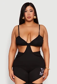Womens Plus Size Cut Out Cami, Black, Size 3X