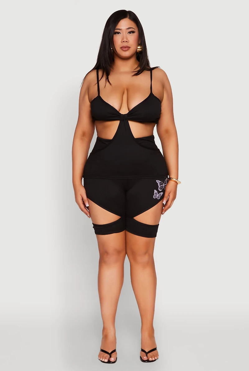 Womens Plus Size Cut Out Cami, Black, Size 3X