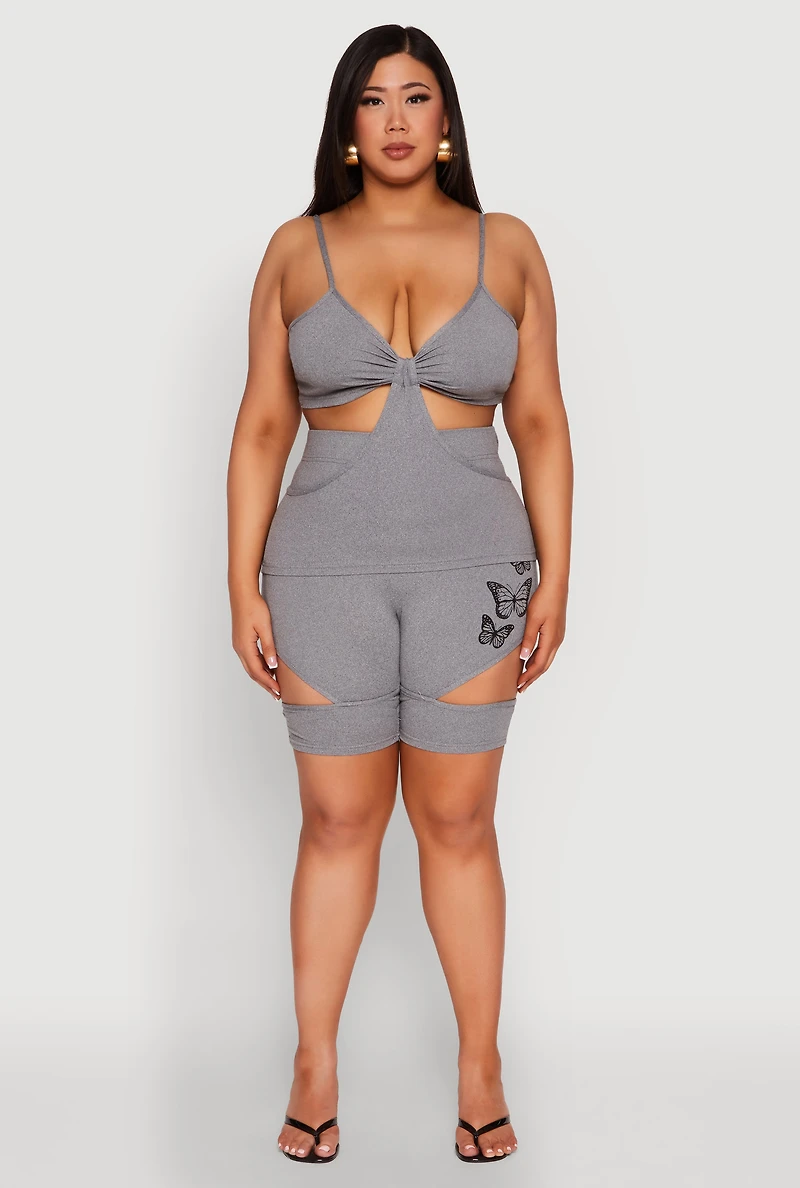 Womens Plus Size Cut Out Cami, Grey, Size 2X