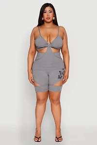 Womens Plus Size Cut Out Cami, Grey, Size 2X