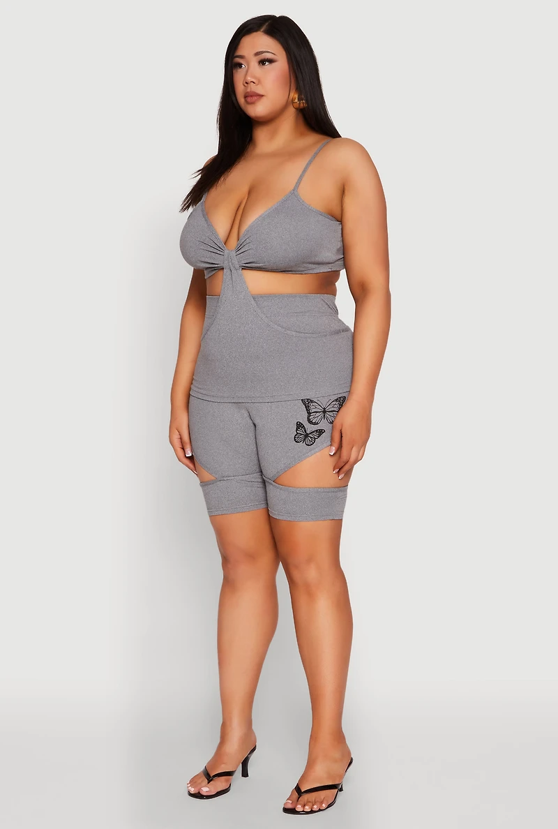 Womens Plus Size Cut Out Cami, Grey, Size 2X