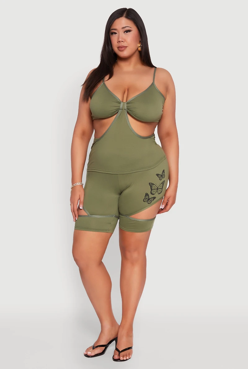 Womens Plus Size Cut Out Cami, Green, Size 4X