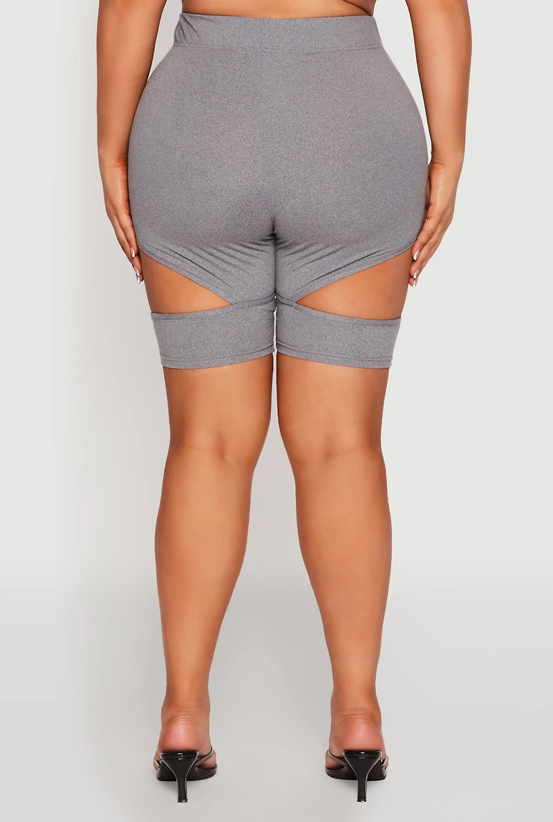Womens Plus Size Butterfly Cut Out Biker Shorts, Grey, Size 4X