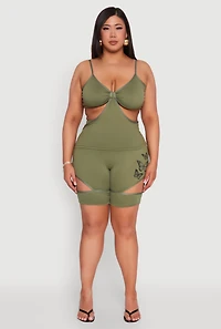 Womens Plus Butterfly Cut Out Biker Shorts,