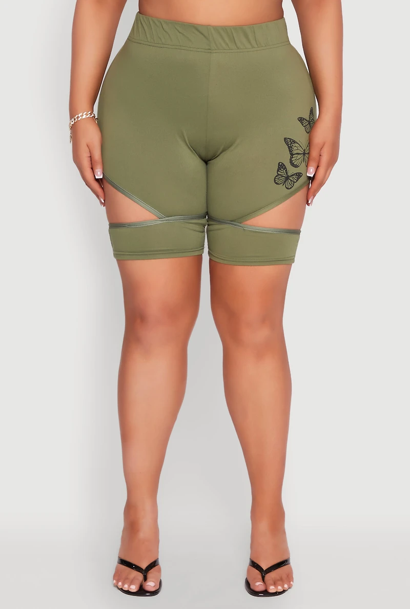 Womens Plus Butterfly Cut Out Biker Shorts,