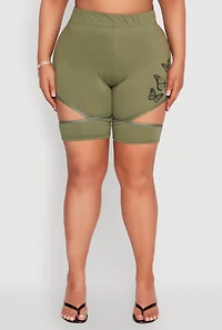Womens Plus Butterfly Cut Out Biker Shorts,