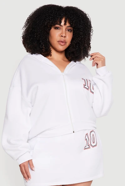 Plus Sized Oversized 10 Graphic Zip Front Hoodie