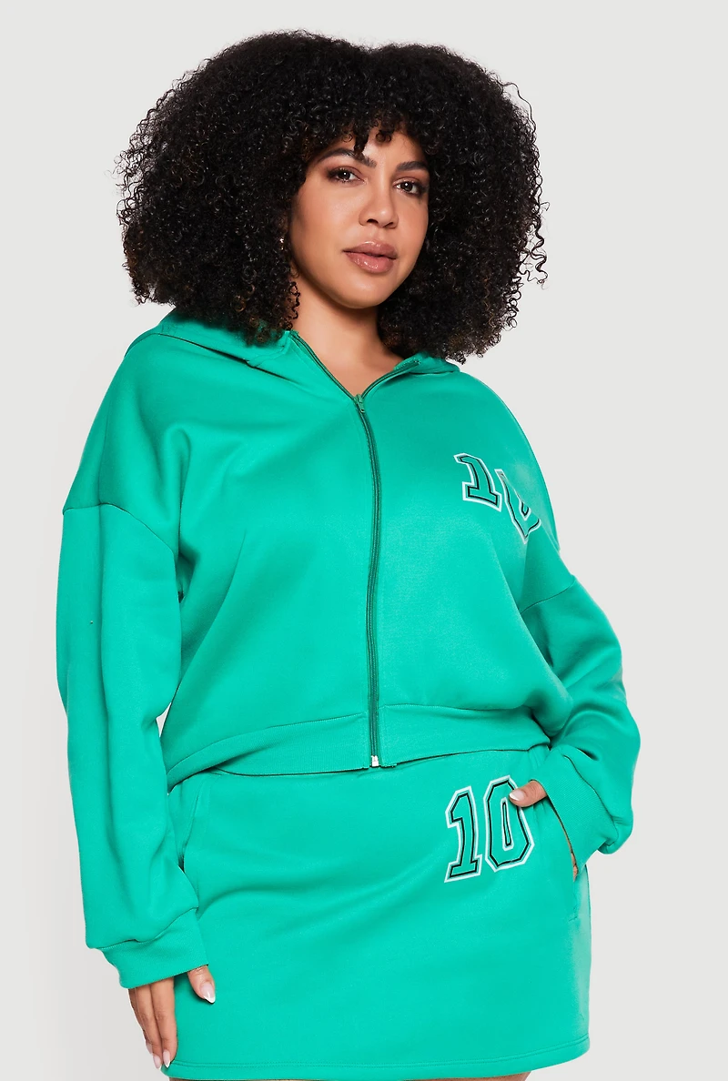 Plus Sized Oversized 10 Graphic Zip Front Hoodie