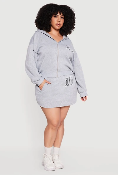 Plus Sized 10 Graphic Fleece Skirt with Shorts Lining