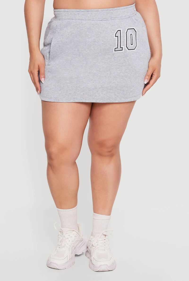 Plus Sized 10 Graphic Fleece Skirt with Shorts Lining