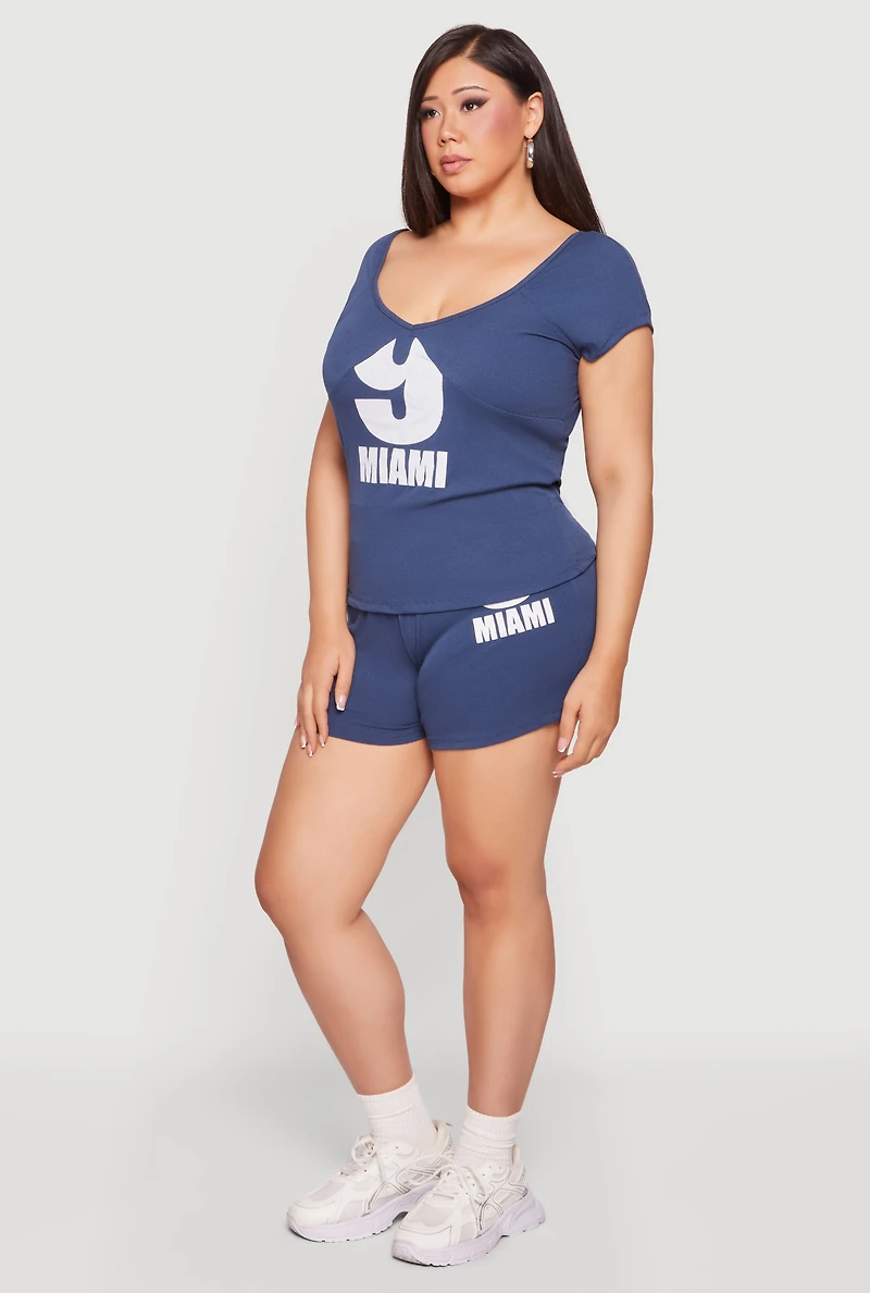 Plus 9 Miami Graphic Ribbed Knit Shorts