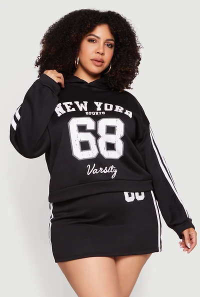 Plus New York Sports 68 Varsity Stripe Detail Hoodie