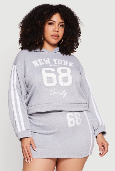 Plus New York Sports 68 Varsity Stripe Detail Hoodie