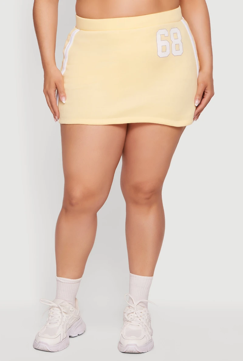 Plus Fleece 68 Varsity Stripe Detail Mini Skirt