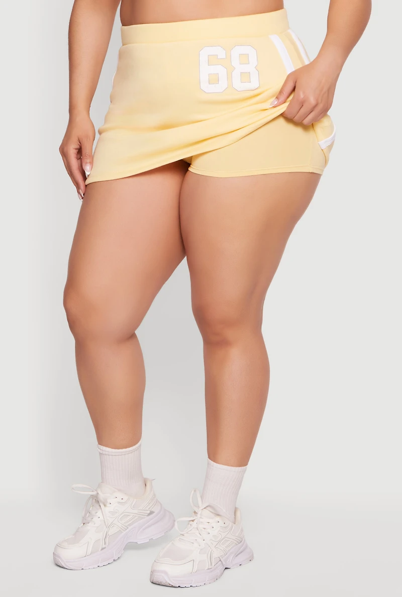 Plus Fleece 68 Varsity Stripe Detail Mini Skirt