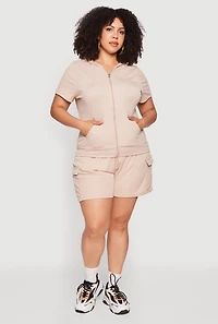 Plus Zip Front Short Sleeve Hoodie