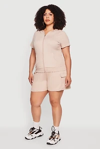 Plus Drawstring Waist Rib Knit Cargo Shorts