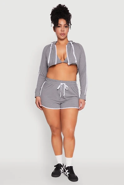 Womens Plus Size Contrast Trim Dolphin Shorts, Grey, Size 2X