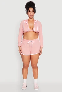 Womens Plus Contrast Trim Dolphin Shorts, Pink,