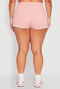 Womens Plus Contrast Trim Dolphin Shorts, Pink,