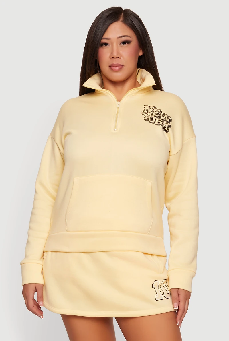 Plus New York Graphic Quarter Zip Sweatshirt