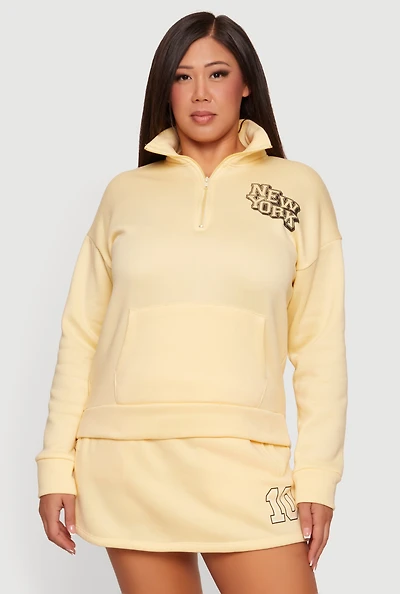 Plus New York Graphic Quarter Zip Sweatshirt