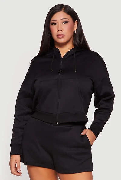 Plus Zip Front Fleece Lined Hooded Sweatshirt