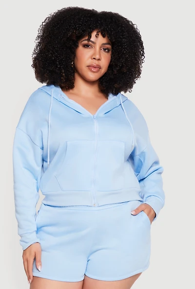 Plus Zip Front Fleece Lined Hooded Sweatshirt