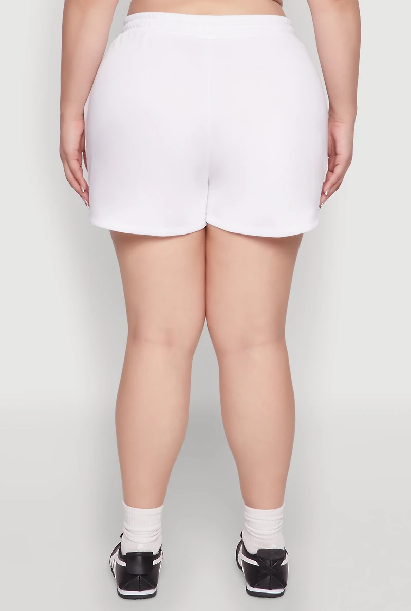 Womens Plus Size Drawstring Sweatshorts, White, Size 1X