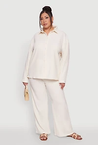 Womens Plus Textured Knit Solid High Waisted Palazzo Pants, 3X