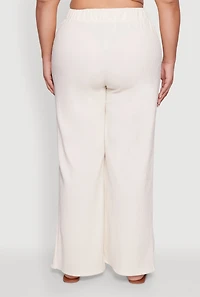 Womens Plus Textured Knit Solid High Waisted Palazzo Pants, 3X