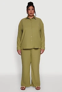 Plus Textured Knit Solid High Waisted Palazzo Pants