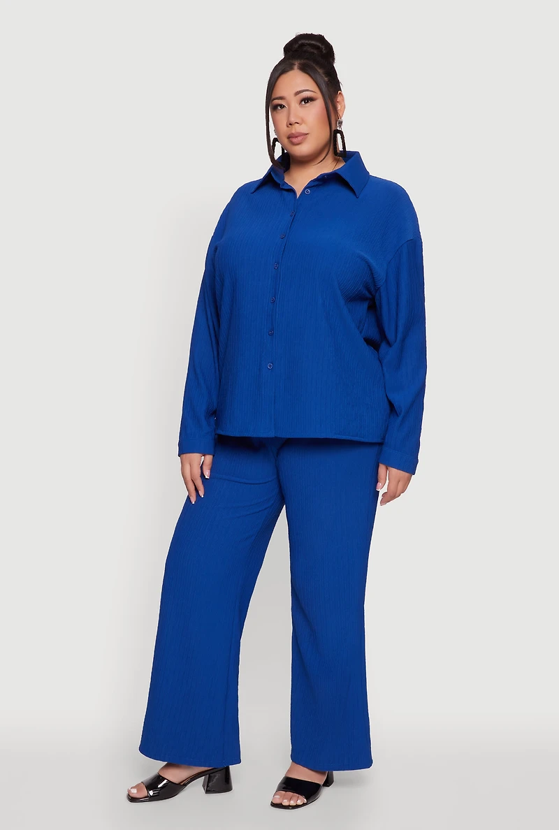 Plus Textured Knit Solid High Waisted Palazzo Pants