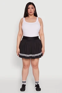 Womens Plus Varsity Stripe Pleated Tennis Skirt, Black,