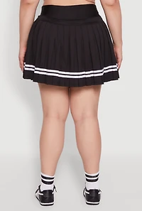 Womens Plus Varsity Stripe Pleated Tennis Skirt, Black,