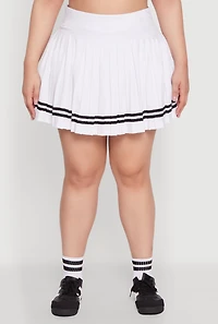 Womens Plus Size Varsity Stripe Pleated Tennis Skirt, White, Size 2X