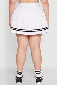 Womens Plus Size Varsity Stripe Pleated Tennis Skirt, White, Size 2X