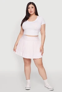 Womens Plus Size Varsity Stripe Pleated Tennis Skirt, Pink, Size 3X