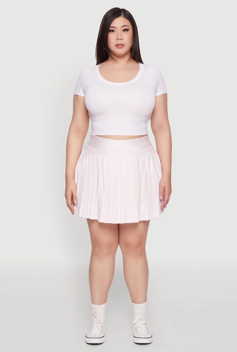 Womens Plus Size Varsity Stripe Pleated Tennis Skirt, Pink, Size 3X