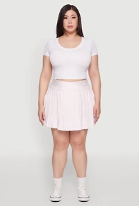 Womens Plus Size Varsity Stripe Pleated Tennis Skirt, Pink, Size 3X