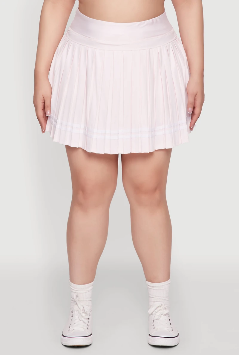Womens Plus Size Varsity Stripe Pleated Tennis Skirt, Pink, Size 3X