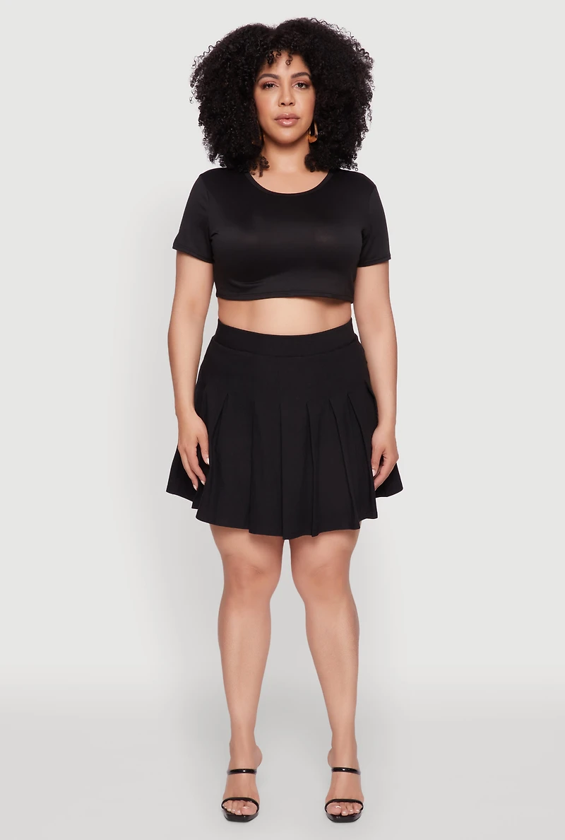 Womens Plus Chic High Waisted Mini Pleated Skirt,