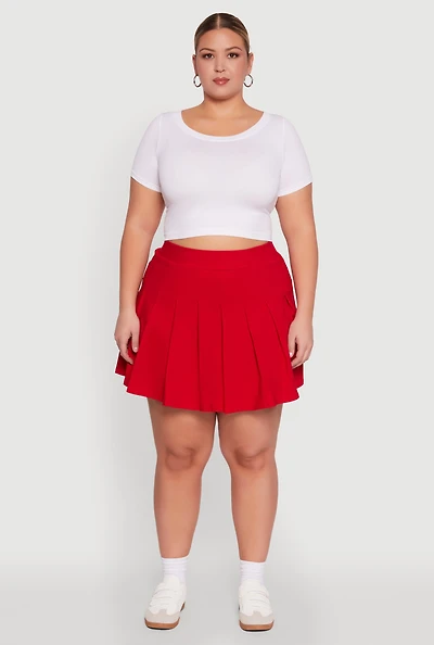 Womens Plus Chic High Waisted Mini Pleated Skirt,