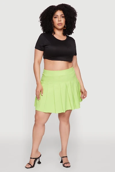 Womens Plus Chic High Waisted Mini Pleated Skirt,