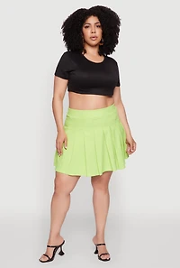 Womens Plus Chic High Waisted Mini Pleated Skirt,