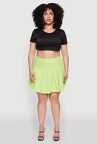 Womens Plus Size Chic High Waisted Mini Pleated Skirt, Green, Size 2X