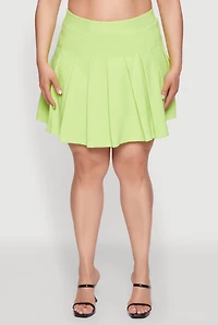 Womens Plus Size Chic High Waisted Mini Pleated Skirt, Green, Size 2X