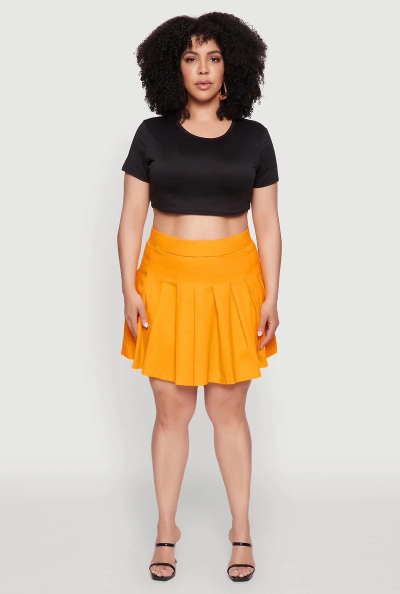 Womens Plus Size Chic High Waisted Mini Pleated Skirt, Yellow, Size 3X