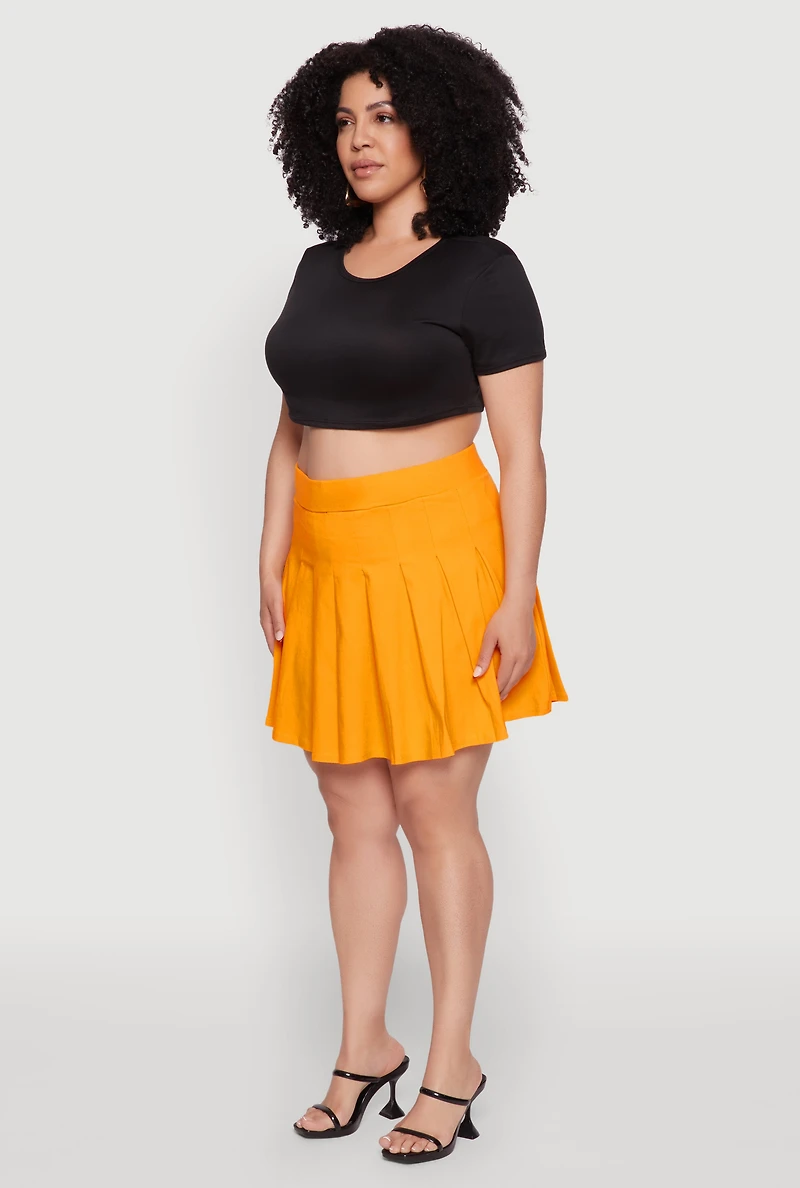 Womens Plus Size Chic High Waisted Mini Pleated Skirt, Yellow, Size 3X